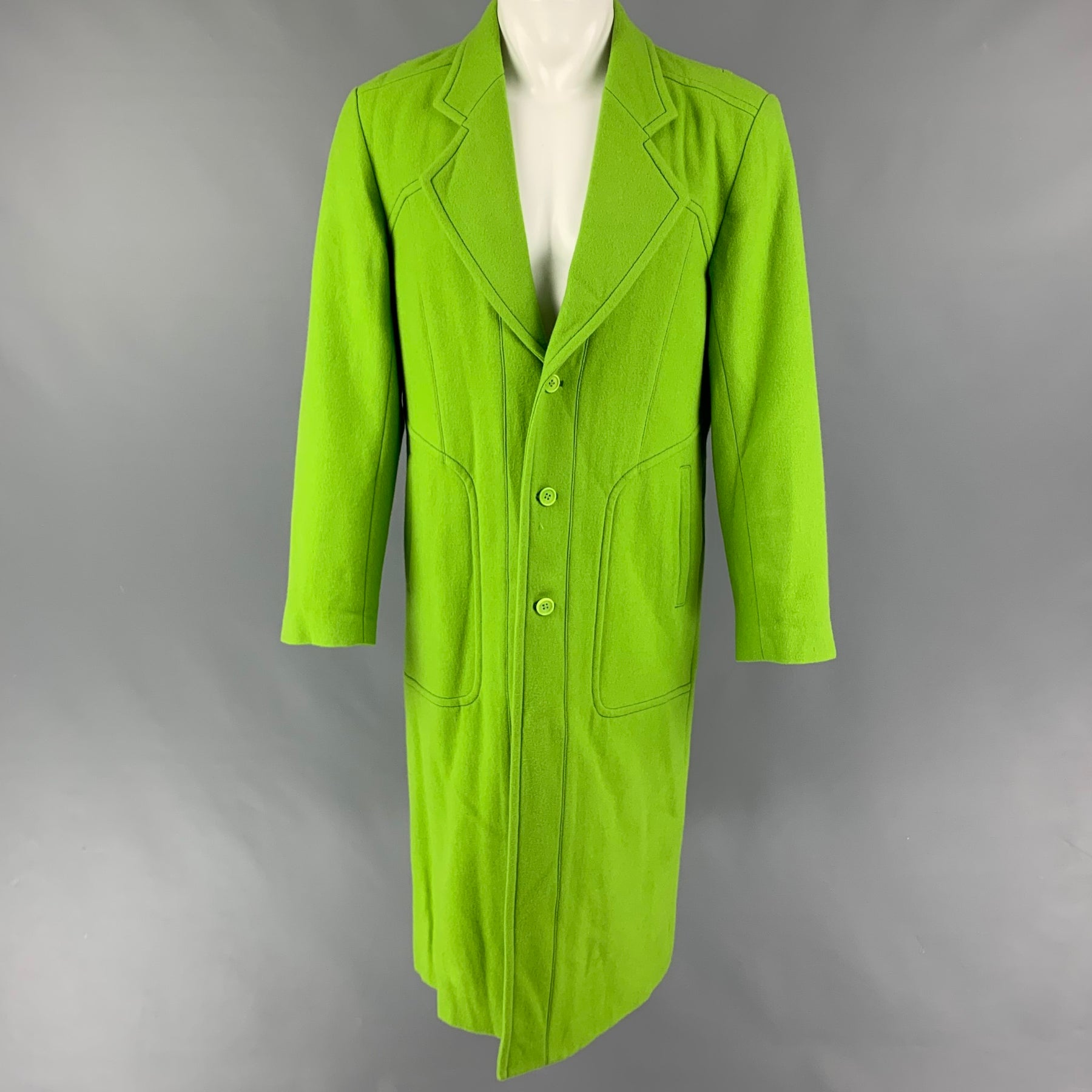 CHRISTIAN DADA Size 40 Green Wool Hooded Tailored Melton Coat