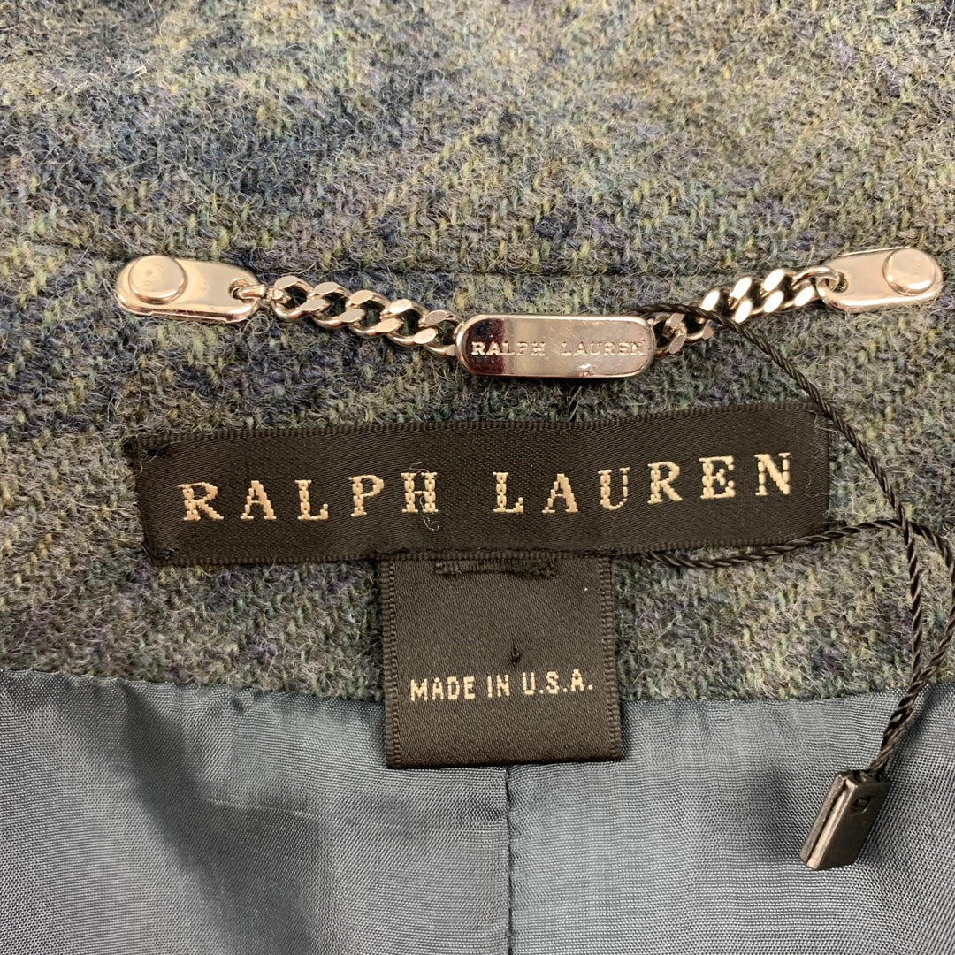 RALPH LAUREN Black Label Size M Grey Blue Wool Paisley Hidden Buttons Coat