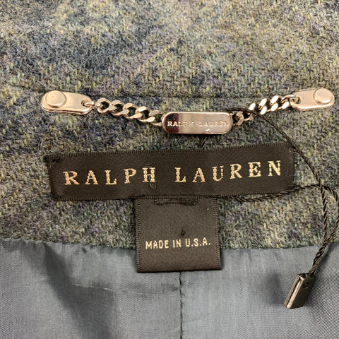 RALPH LAUREN Black Label Taille M Gris Bleu Laine Paisley Boutons Cachés Manteau