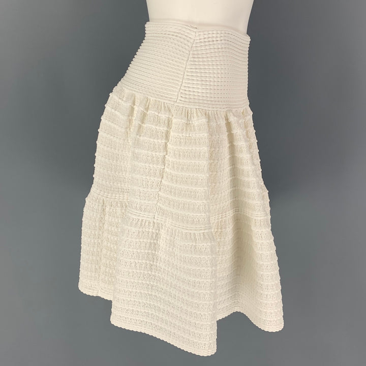 ALAIA Size 4 White Cotton Blend Textured Circle Knee-Length Skirt