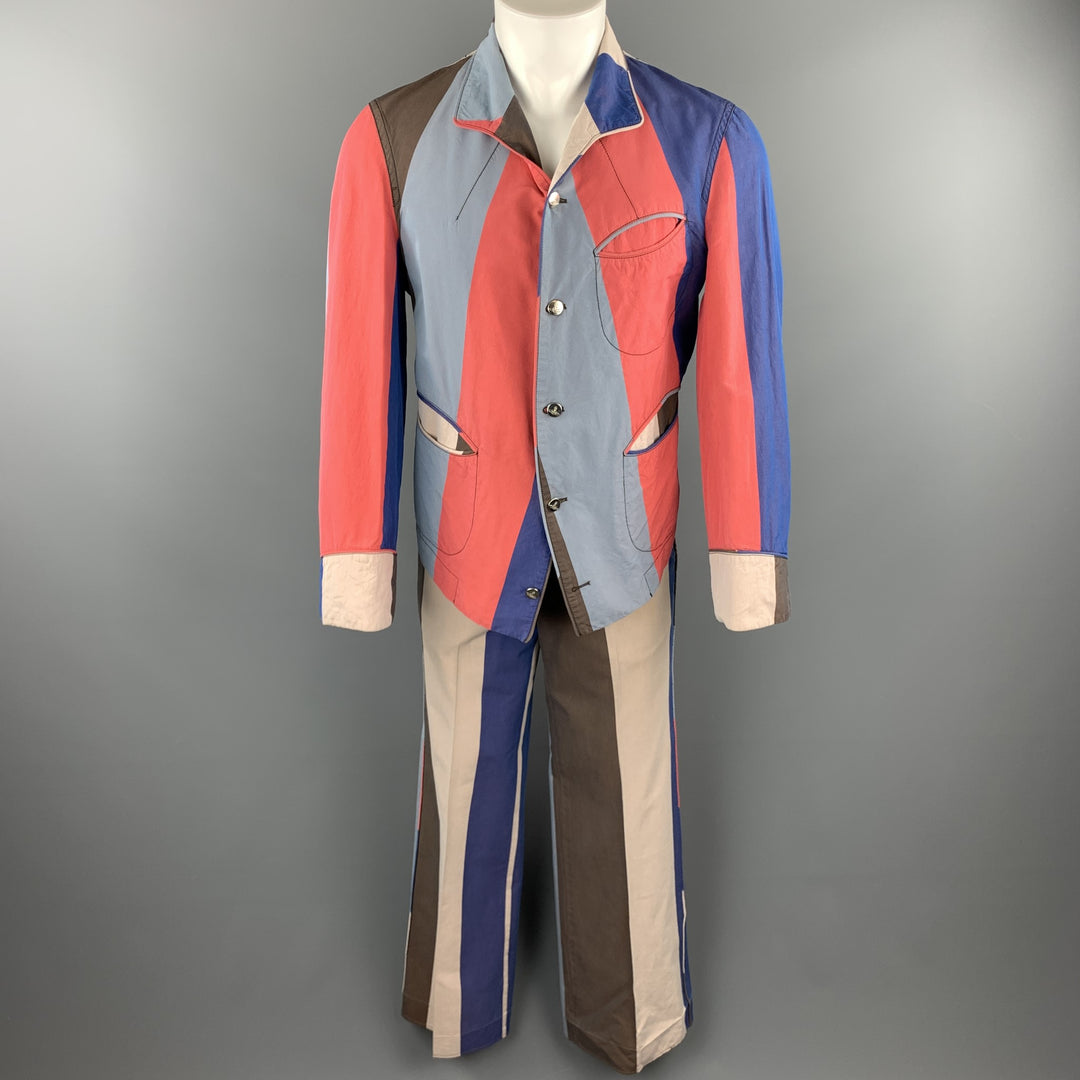 VIVIENNE WESTWOOD SS 2000 Size 40 Multi-Color Vertical Stripe Cotton Silk Suit