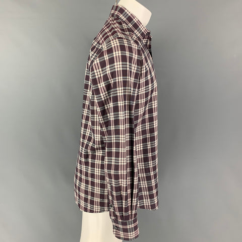 LAB by PAL ZILERI Size M White Purple Plaid Cotton Button Down Long Sleeve Shirt
