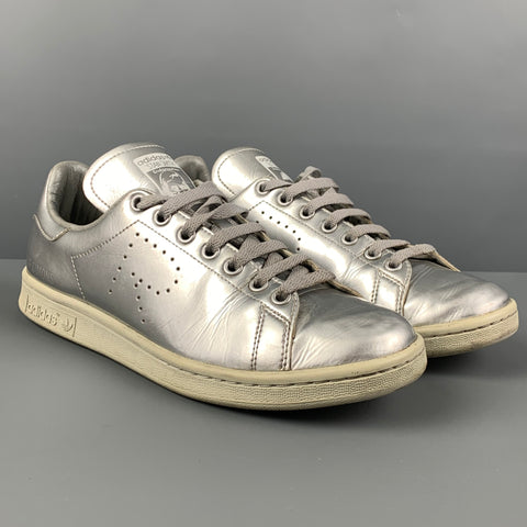ADIDAS x RAF SIMONS Size 8.5 Silver Metallic Leather Low Top Sneakers