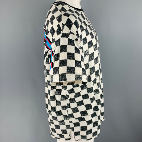 FACETASM Size XL Black White Checkered Cotton One Pocket T-shirt