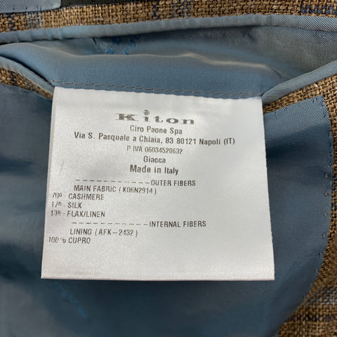 KITON Size 46 Tan Light Blue Plaid Cashmere Blend Sport Coat