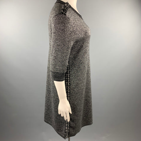 CHANEL Size 14 Silver Knitted Textured Wool Blend Shift Dress