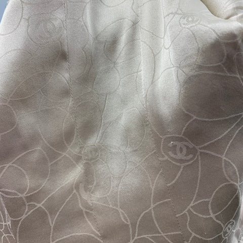CHANEL Size 6 Cream & Black Boucle Cotton Blend Jacket