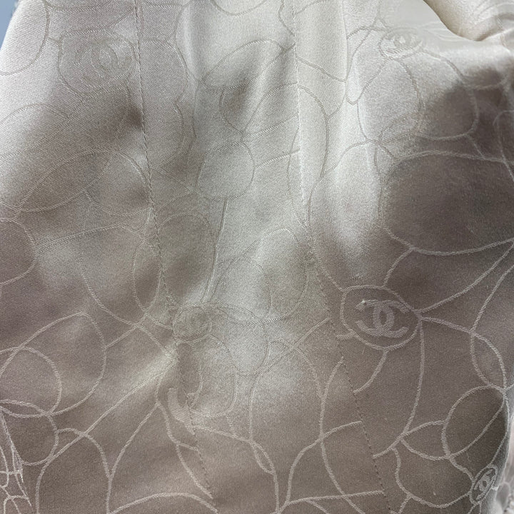 CHANEL Size 6 Cream & Black Boucle Cotton Blend Jacket