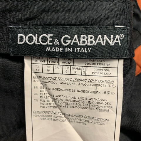 DOLCE &amp; GABBANA Taille 46 Orange Noir Solide Laine Soie Peak Revers Costume