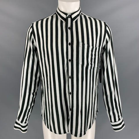 AMI ALEXANDRE MATTIUSSI Size M  Black White Vertical Stripe Viscose Button Up  Long Sleeve Shirt