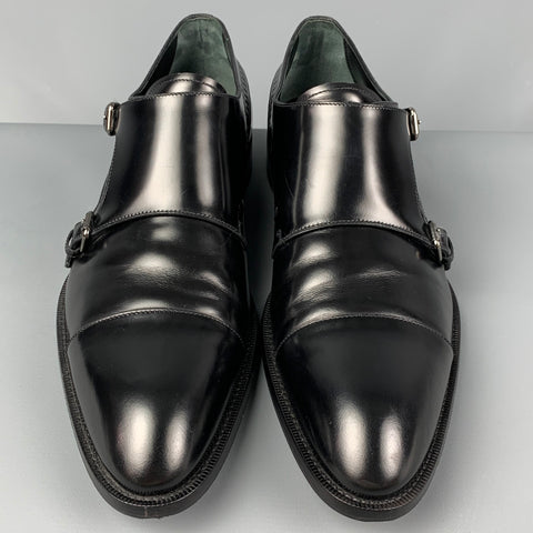 LOUIS VUITTON Size 11 Black Leather Double Monk Strap Loafers