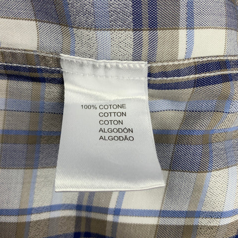 SAKS FIFTH AVENUE Size XL White & Blue Plaid Cotton Button Down Long Sleeve Shirt