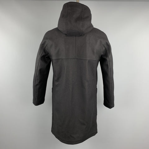 THEORY Size M Black Wool Blend Hooded Patch Pockets Hidden Buttons Coat