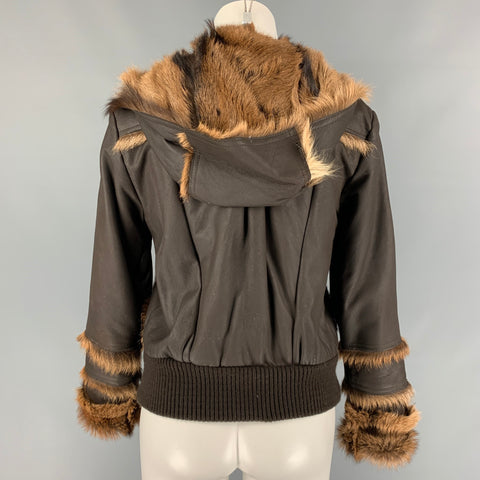 HENRY BEGUELIN Size 4 Brown & Tan Chamois Leather Hoodie Zip-Up Jacket