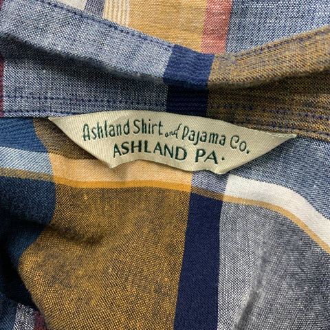 ASHLAND SHIRT & PAJAMA CO. Size L Blue Multi-Color Plaid Long Sleeve Shirt