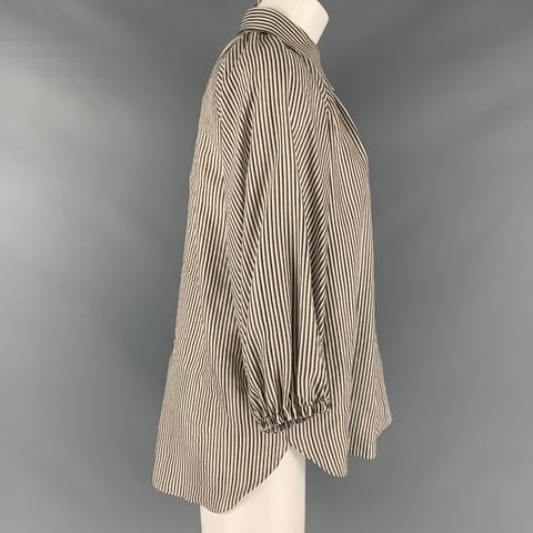 BRUNELLO CUCINELLI Size L White Brown  Black Cotton Blend Stripe Casual Top