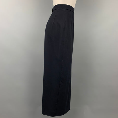 DONNA KARAN Size 8 Navy Wool Long Pencil Skirt