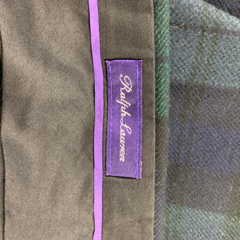 RALPH LAUREN PURPLE LABEL Size 34 Black & Green Navy Blackwatch Plaid Virgin Wool Dress Pants