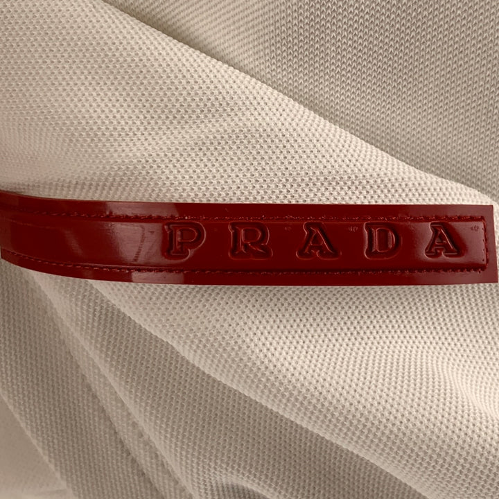 PRADA Talla M Camiseta blanca con cremallera de 1/4 en mezcla de viscosa y piqué