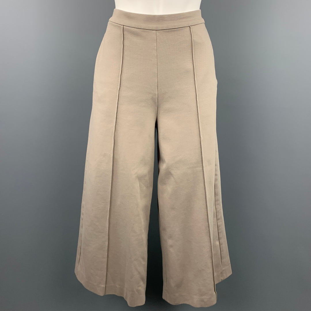 ANTEPRIMA Size 8 Khaki Cotton Blend Cropped Wide Leg High Waisted Casual Pants
