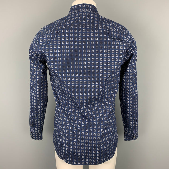 TED BAKER Size M Navy Square Print Cotton Button Up Long Sleeve Shirt