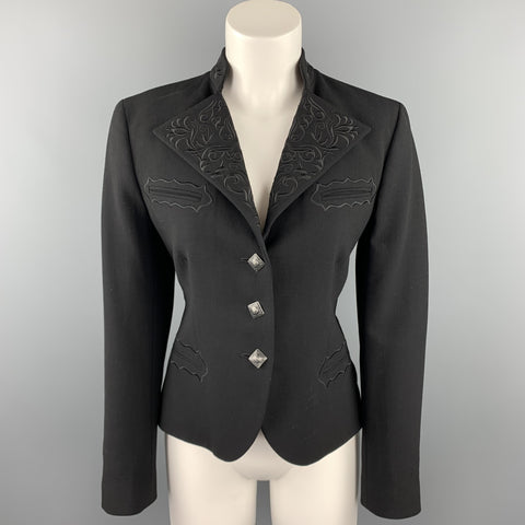 RALPH LAUREN Blue Label Size 12 Black Embroidered Wool Blend Western Blazer