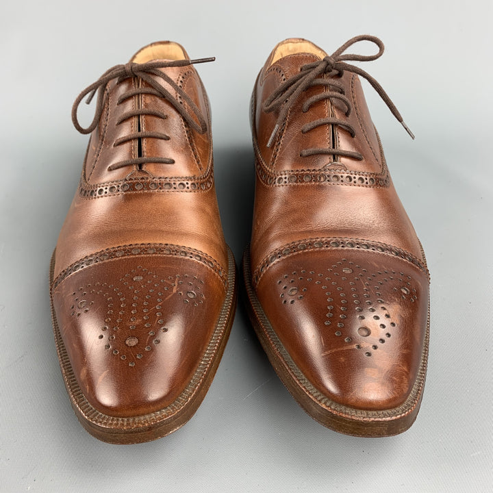 GRAVATI for WILKES BASHFORD Size 9.5 Brown Cap Toe Perforated Lace Up Shoes