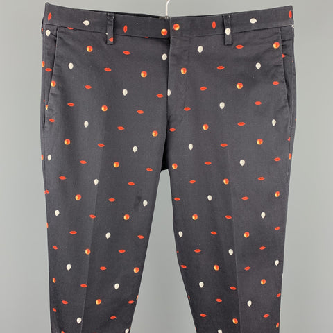 PAUL SMITH Size 32 Black Print Cotton Zip Fly Casual Pants