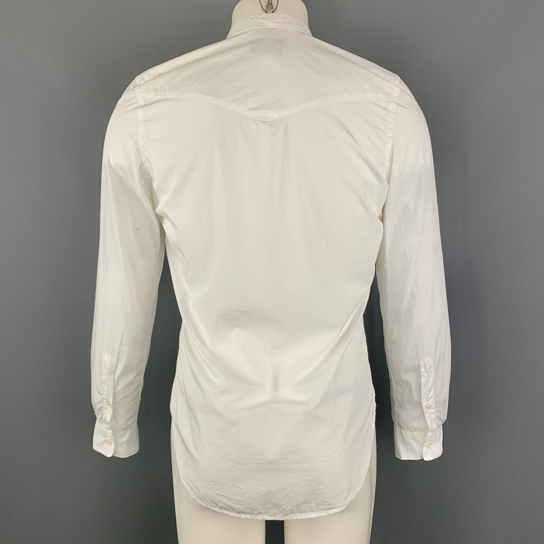 OFFICINE GENERALE Camisa de manga larga con cuello Nehru de algodón blanco Talla S