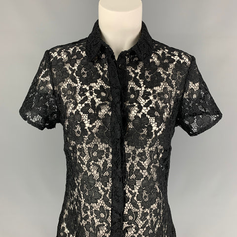 BURBERRY PRORSUM Talla 6 Top de vestido con tapeta oculta de guipur de poliéster negro
