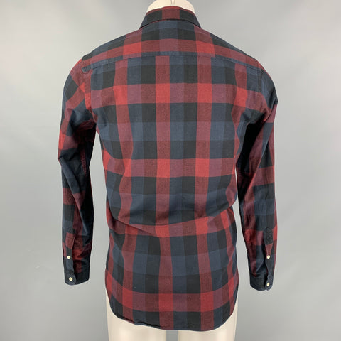 OLIVER SPENCER Taille M Chemise à manches longues en coton à carreaux bordeaux et marine