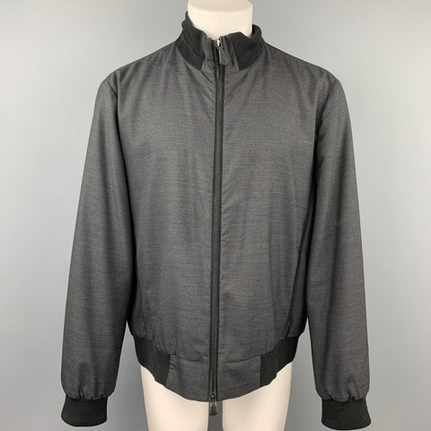 BERLUTI Size XXL Charcoal & Black Wool Zip Up Jacket