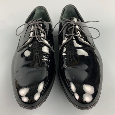 GIORGIO ARMANI Size 13 Black Patent Leather Lace Up Dress Shoes
