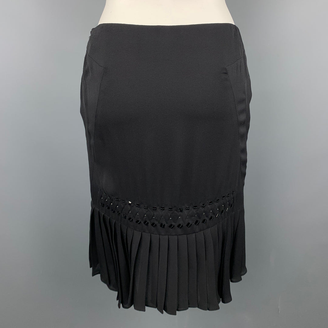 GUCCI Size 2 Black Beaded Silk Pleated Skirt