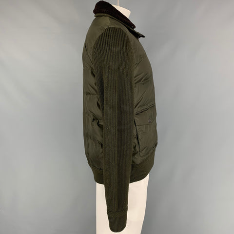 RALPH LAUREN Purple Label Size XL Green Quilted Mixed Fabrics Shearling Collar Jacket