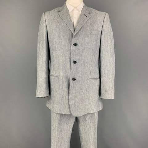 VALENTINO Size 44 Blue White Stripe Flax Notch Lapel Suit