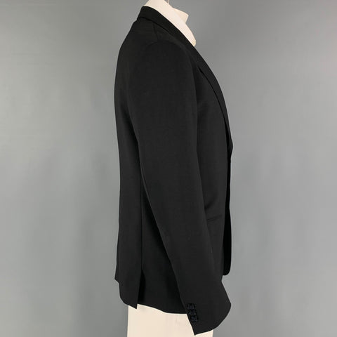 ADAM KIMMEL Size L Black Solid Wool Notch Lapel Sport Coat