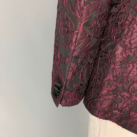 SAND Size 42 Black Burgundy Brocade Acetate Blend Shawl Collar Sport Coat