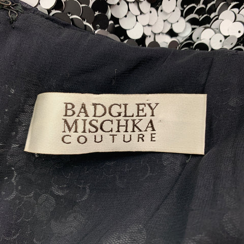BADGLEY MISCHKA COUTURE Size M Black & White Sequined Bow Fringe Dress
