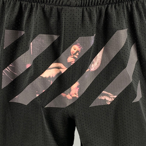 OFF-WHITE Size L Black Mesh Polyester Elastic Waistband Shorts