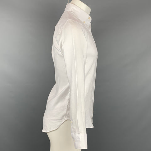 ALEX CRANE Size XS White Satin Linen Button Down Long Sleeve Shirt