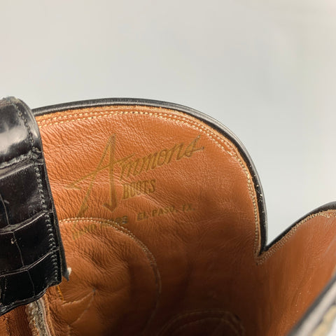 AMMONS Taille 9,5 Bottes de cowboy à enfiler en alligator noir à dos de corne noir