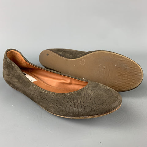 LANVIN Size 8 Taupe Suede Goat Ballerina Flats