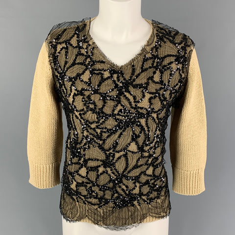DRIES VAN NOTEN Size S Black Beige Cotton Beaded Pullover