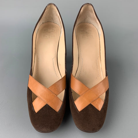 GIVENCHY Talla 9.5 Zapatos de tacón cruzados de ante marrón y coñac