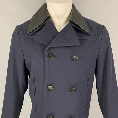 SANDRO Size M Navy Cotton Detachable Collar Double Breasted Jacket