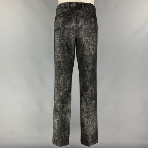 CALVIN KLEIN COLLECTION Size 38 Black & Grey Splattered Cotton Blend Notch Lapel Suit