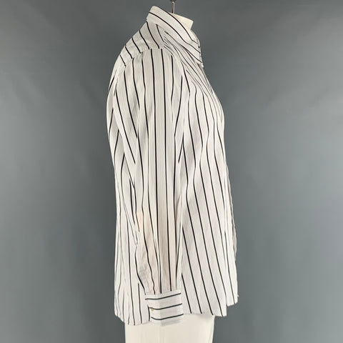 DOLCE & GABBANA Size L White Black Stripe Cotton Button Up Long Sleeve Shirt