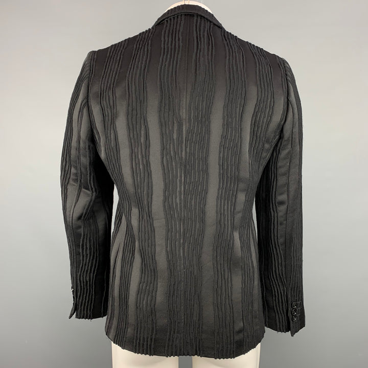 EMPORIO ARMANI Size 38 Black Textured Wool Blend Notch Lapel Sport Coat