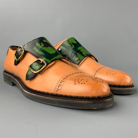 JIMMY CHOO Size 8 Tan Camouflage Leather Double Monk Strap Loafers